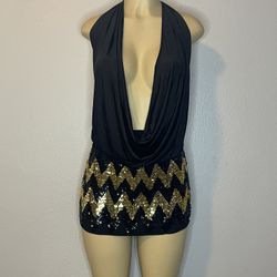 Sequins Skirt And Black Cowl Neck Top