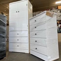 Set Tall Wardrobe And Five Drawers Dresser 