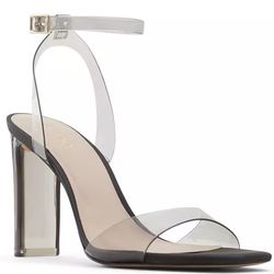 Aldo Miracia Sandal – Black | Translucent Lucite Straps | Block Heel | Size 8