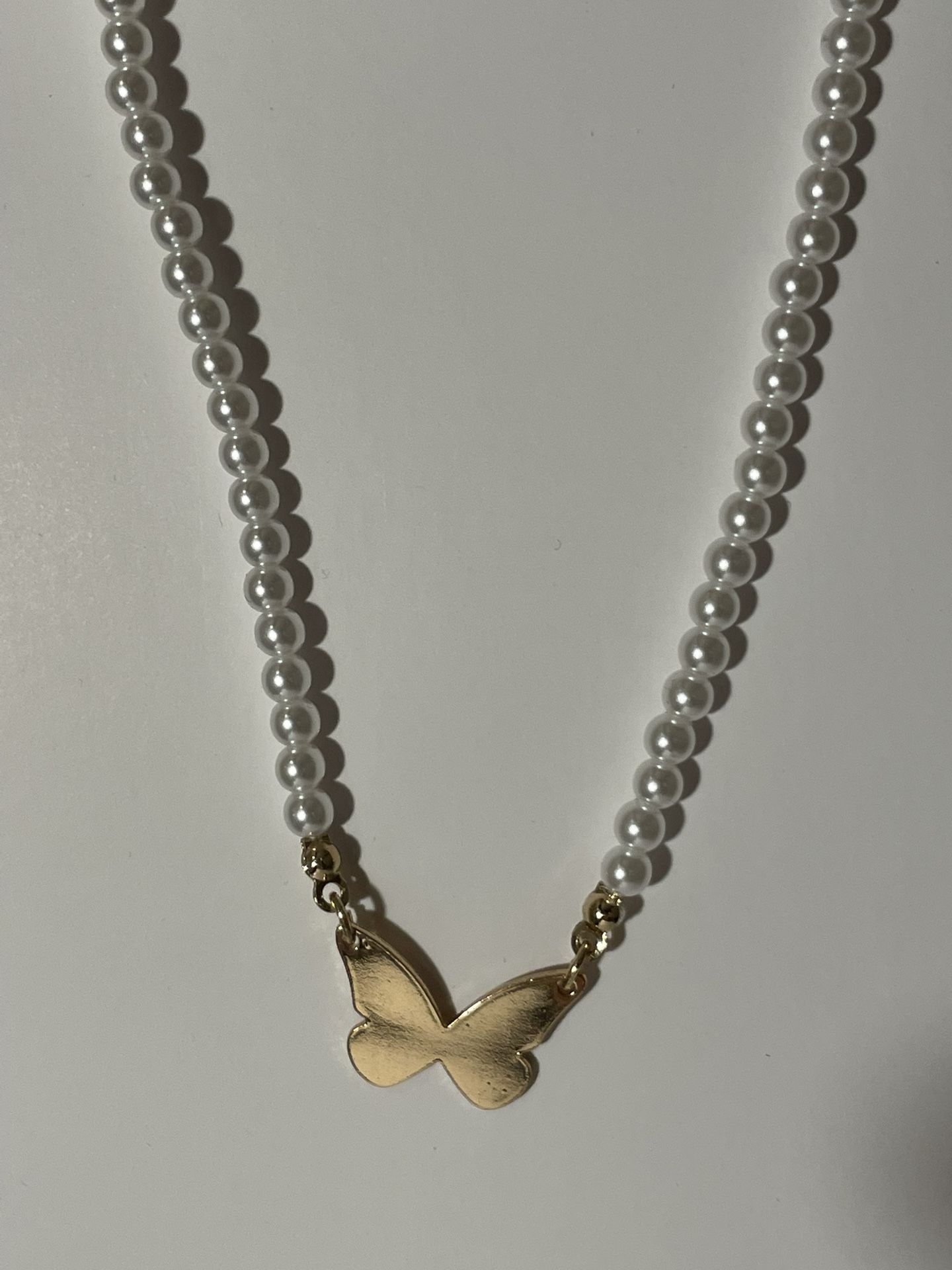 H&M Pearl And Gold Butterfly Necklace