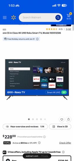 Onn 55 inch Roku tv