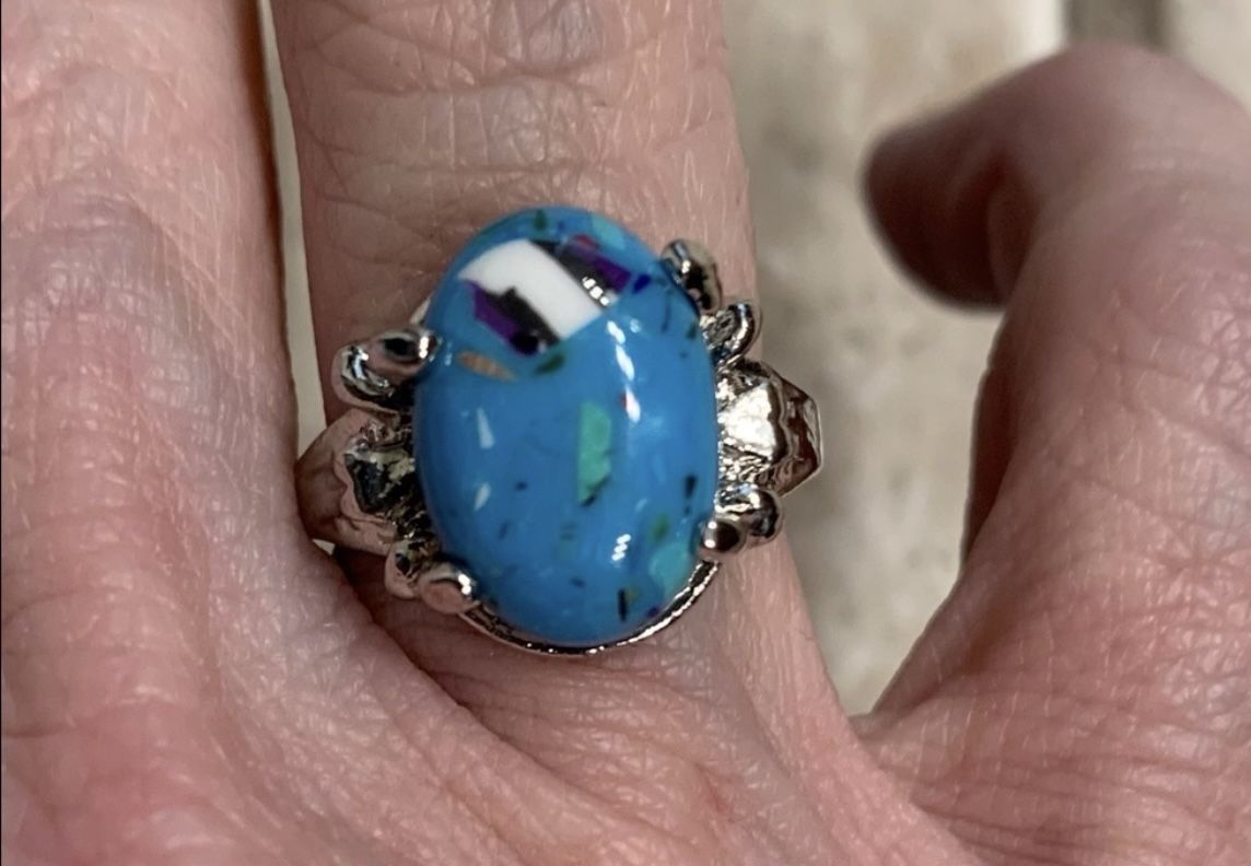 New CZ Turquoise Sterling Silver Size 6