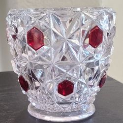 Vintage 
Vintage Crystal Glass Compote Glass Candy Condiment with Ruby Bubbles!