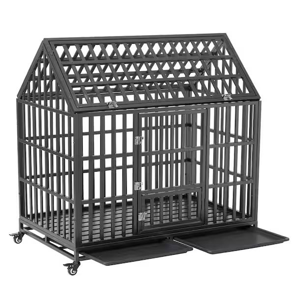NEW Black Heavy-Duty Carbon steel Dog Cage pet Crate with Roof