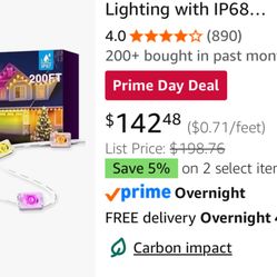 200ft Permanent Outdoor Lights - RGB+IC Smart Eave Lighting with IP68 Waterproofing,Professional 2700K Warm White for Daily Curb Appeal, Easy DIY Hous