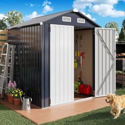 5.7x5.7FT Storage Shed, Outdoor Tool Shed with Lockable Doors and Breathable Vent, Outside Metal Garden Storage for Poolside, Backyard, Patio, Dark Bl
