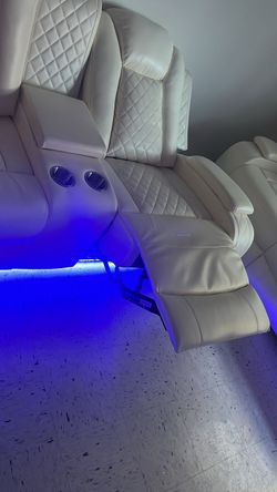 Leather sectional L shape recliner with LED lights