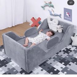 Toddler Bed, Child Bed for Kids with Extra Safty Broad, Standard Crib Size Toddler Bed, Certified Fabric Toddler Beds,Toddler Flood Bed (Gray)