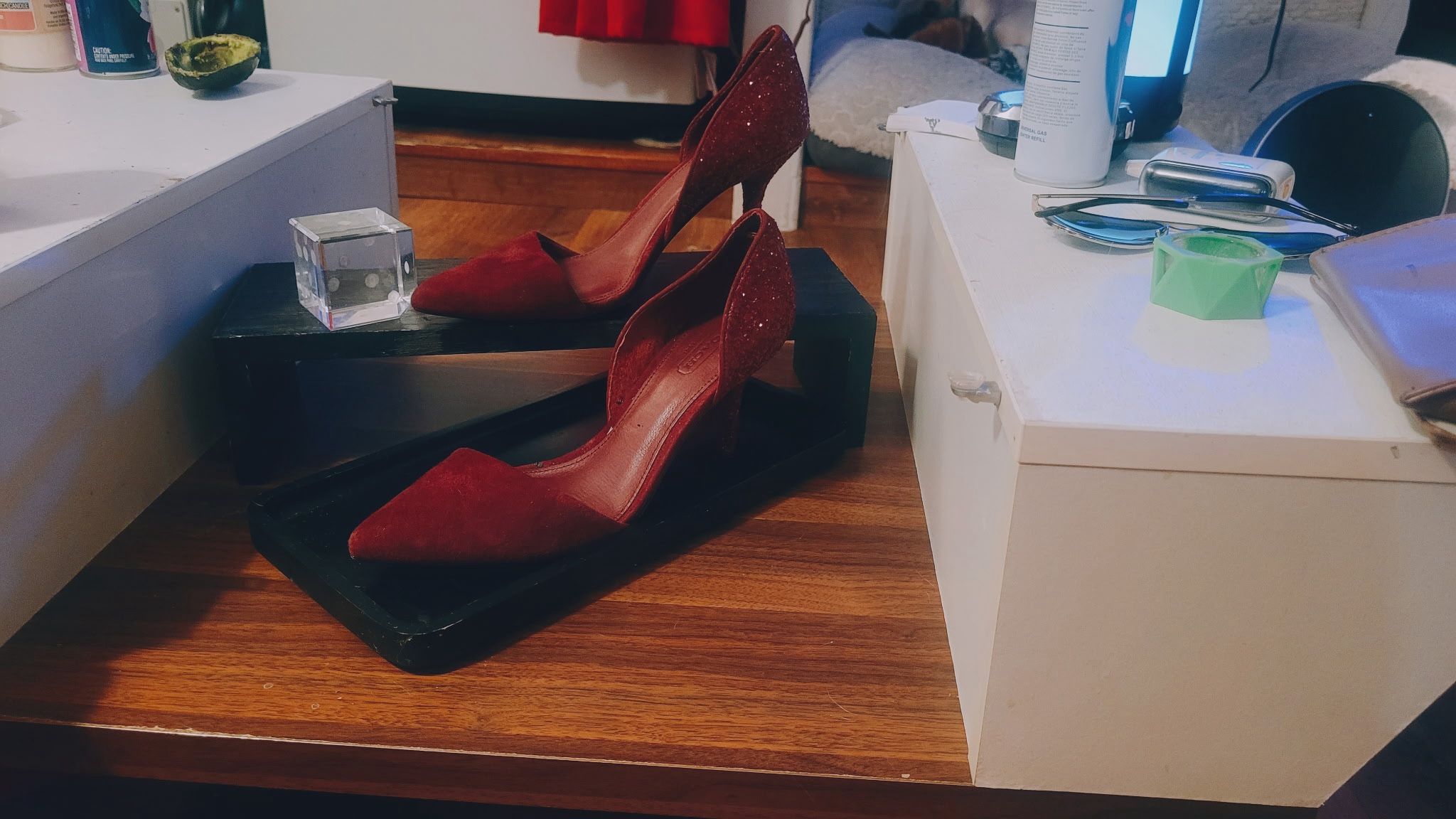 Coach Size 7 Ruby Suede Glitter Heels Barely Worn