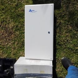 OnQ Home Theater Security Sound System Components Speakers 28-inch Metal Cabinet Enclosure Router Hubs Ethernet Coaxial Phone Lines