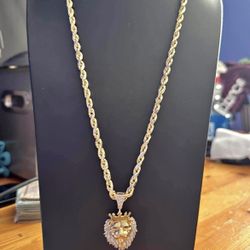 14k Gold Chain With Lion Pendent 