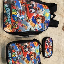 Super Mario Backpack +lunch Box+pencil Case 