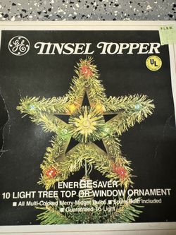 Vintage  8" Gold 11 Light 5 Point Double Star Christmas Tree Tinsel Topper