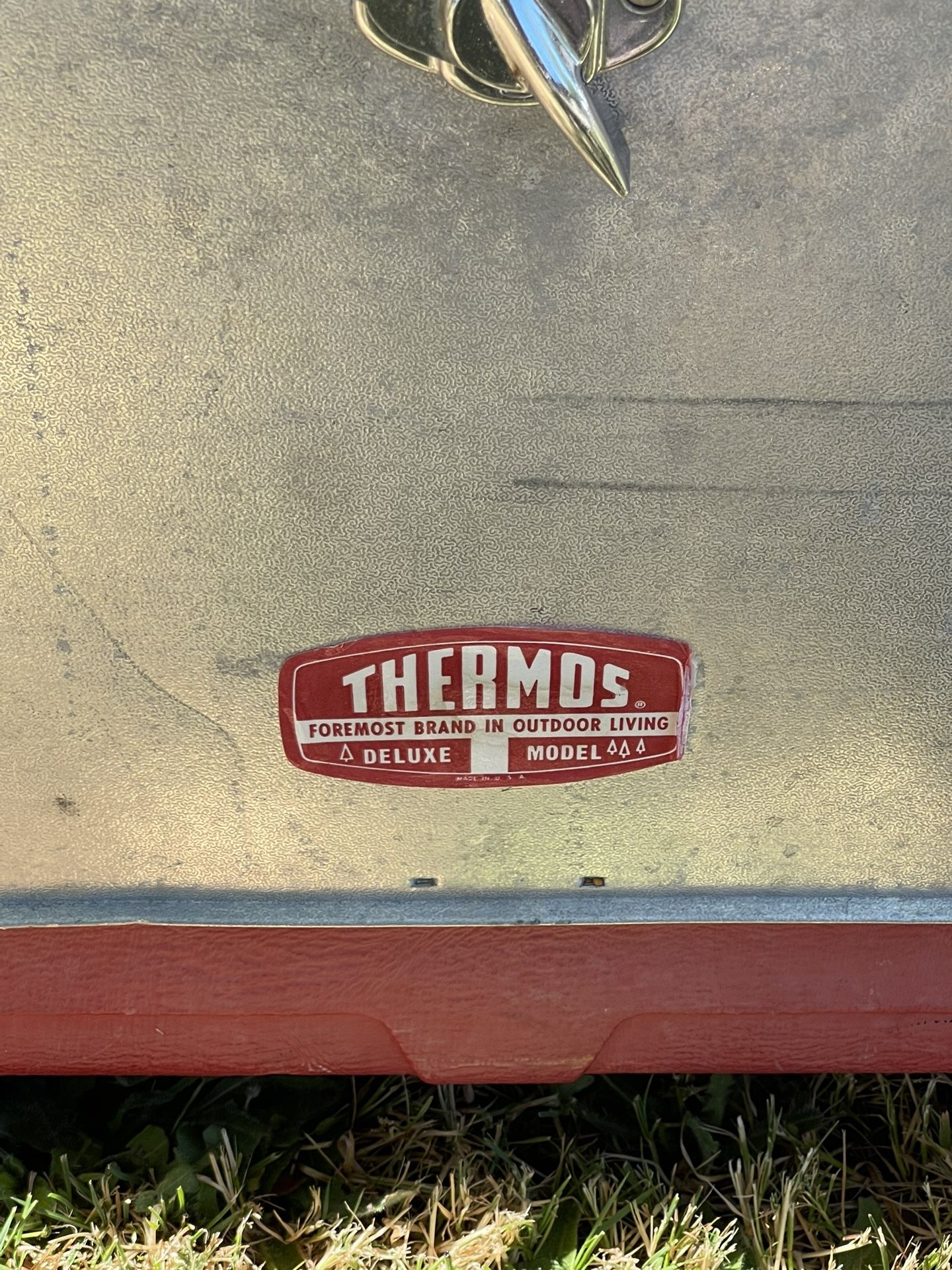 Vintage Retro Thermos Deluxe Model Silver Ice Chest Metal Cooler Camping USA
