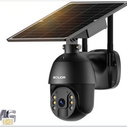 SOLIOM Cámara de seguridad S600 4G LTE para exteriores, cámara de seguridad celular inalámbrica con energía solar, foco de visión panorámica de 360°, 