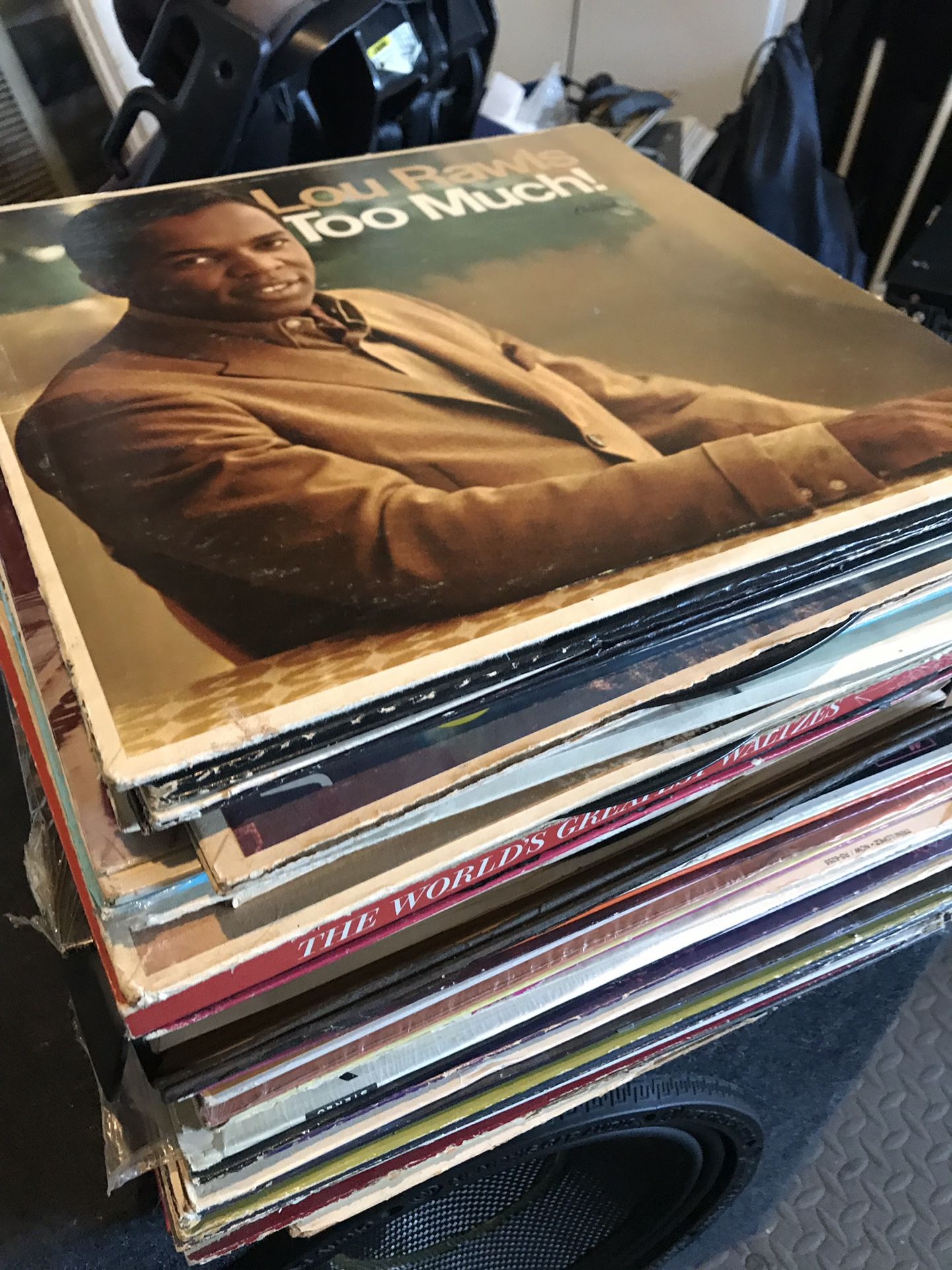 Stack of 40 vinyl records