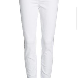 7 For All Mankind Side Stripe High Waist Ankle Skinny Jeans Size 33 White 