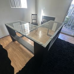 Modern Glass Desk w/ Black Wood Frame – Spacious & Stylish