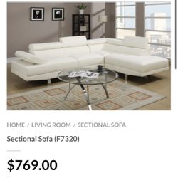 White Faux Leather Sectional Sofa 
