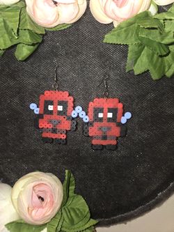 Handmade Perler Deadpool Earrings Chibi Pixel Art Dangle Fishhook One of a Kind