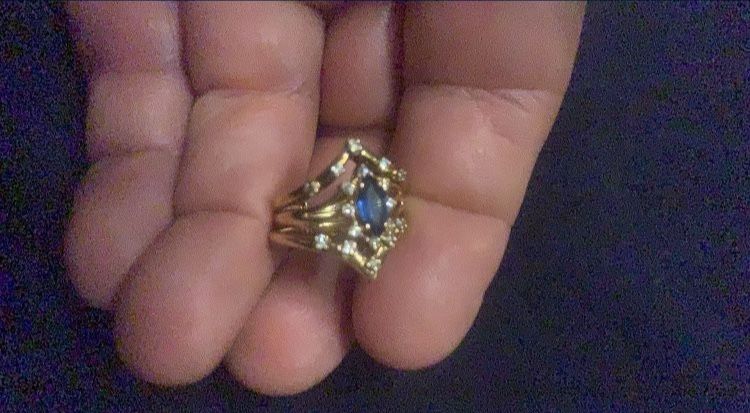 14k Solid Gold,blue Sapphire And Diamond 3 Piece Wedding Set.please Read Description