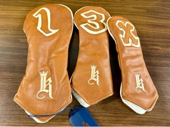 New Links & Kings Cognac Leather Headcover Set – Driver, 3W & Hybrid