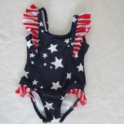 New Girls 12 Months Ruffle Star Print Swimsuit 