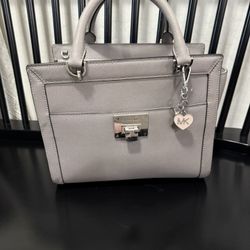 Michael Kors Tina satchel bag in pearl gray saffiano leather