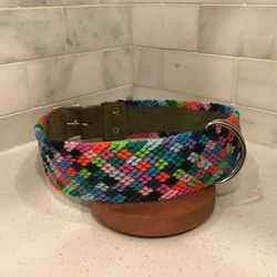 Handmade Dog Collar – 23.5” XL – Multicolor Checkered Weave