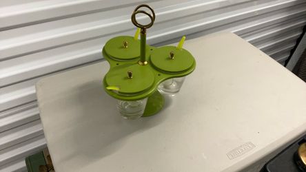 3-Jar Condiment Caddy with Lids and Spoons lids are metal