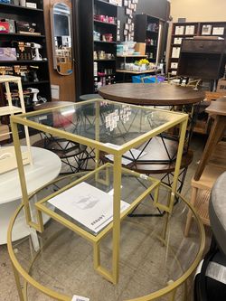 VASAGLE Small Coffee Table w/ Storage Tempered Glass Surface Steel Frame - Gold