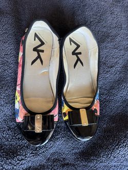 Colorful Floral And Black Flats