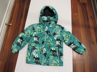 Boys Youth 7 Green Print Ski Snow Jacket, Outdoor Ski