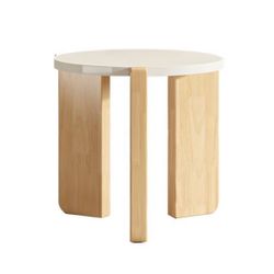 Round White Modern Coffee Table with Natural Wood Three-Leg Base - Wood 19.7"L x 19.7"W x Brand New still in the box (A179)
