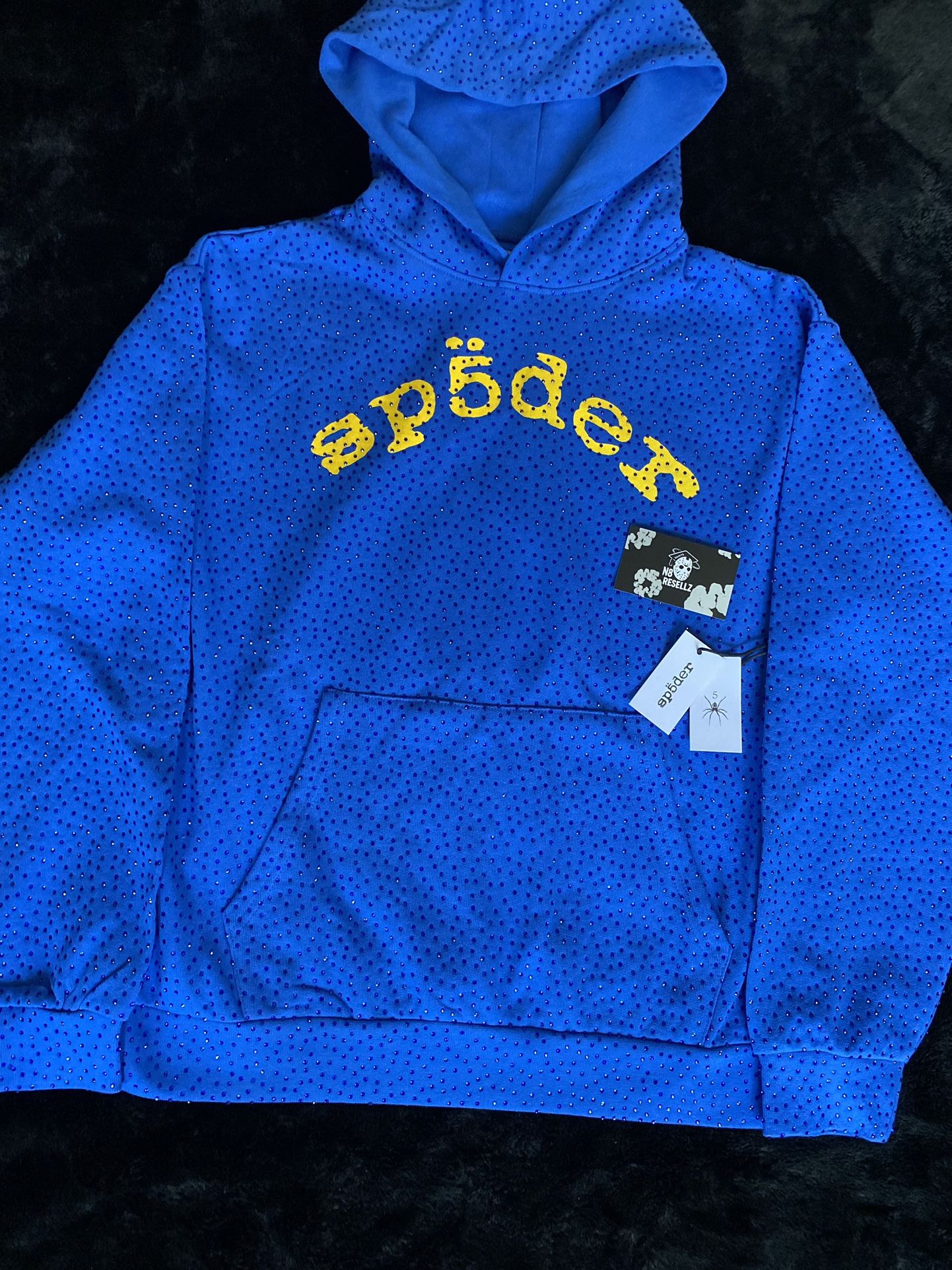 Blue & Yellow Sp5der Hoodie With Rhinestones Brand New