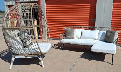 Boho Patio Wicker Sectional Couch and Chair Set