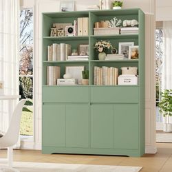 Green Bookcase with Cabinet and Drawers