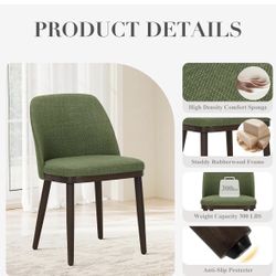 Dining Chairs Set of 2 Upholstered with Back, Green Fabric Side Chair,Wood Leg NEW 