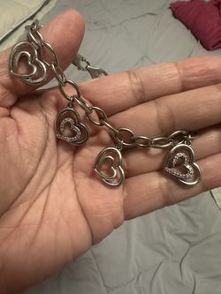 Beautiful Silver Paved Heart Charm Bracelet 