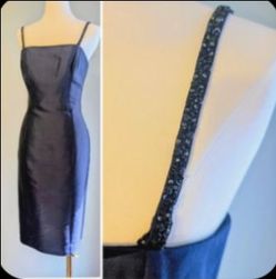 Kay Unger Silk Beaded Party Dress, Size 6 Navy Blue