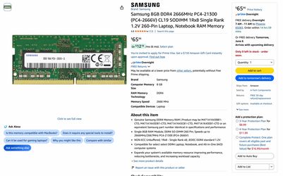 Samsung 16GB (2x8) DDR4 SODIMM RAM - 2666MHz PC4-21300 (PC4-2666V) CL19