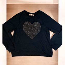 NWT Philosophy Republic Clothing Black Rhinestone Heart Sweatshirt Size S/P