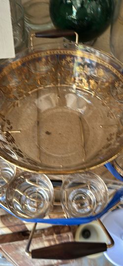 Vintage Punch Serving Bowl With Glassware