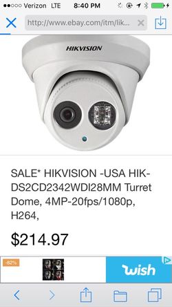 Brand New! HIKVISION -USA HIK-DS2CD2342WDI28MM Turret Dome, 4MP-20fps/1080p, H264, Network Camera