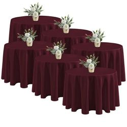 New 6 Pack Burgundy Round Tablecloths - 120 Inches in Diameter - Stain Resistant and Washable Table Clothes, Polyester Fabric Table Covers for Wedding