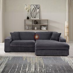 Corduroy Sectional Sofa Couch with Chaise