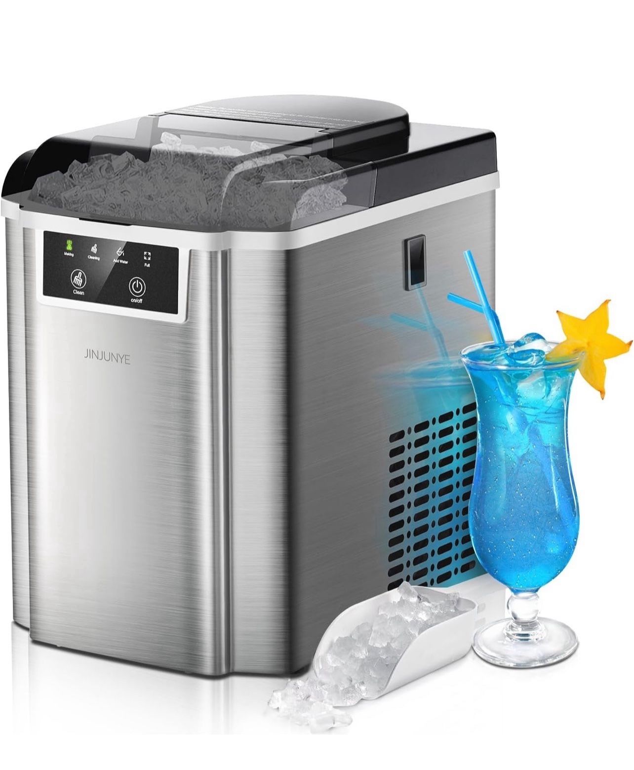 Upgraded Nugget Ice Maker Countertop, 38LBS/Day, Soft Chewable Pellet Ice Machine, Self Cleaning, Portable Crushed Ice Makers for Home, Kitchen, Stain
