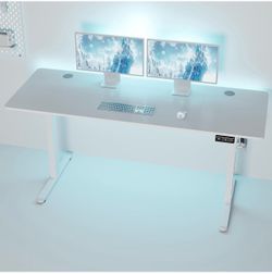 Standing Desk, 63x24 Inch Height Adjustable Electric Sit Stand up Desk, Ergonomic Rising Computer Table, Modern Lift Gaming Desk Workstation for Home 