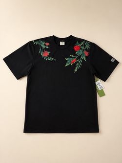 Men’s Black Floral T-Shirt – Red Rose Graphic Tee