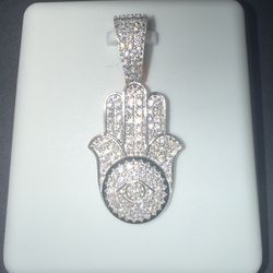SOLID 925 silver Moissanite hamsa evil eye pendant